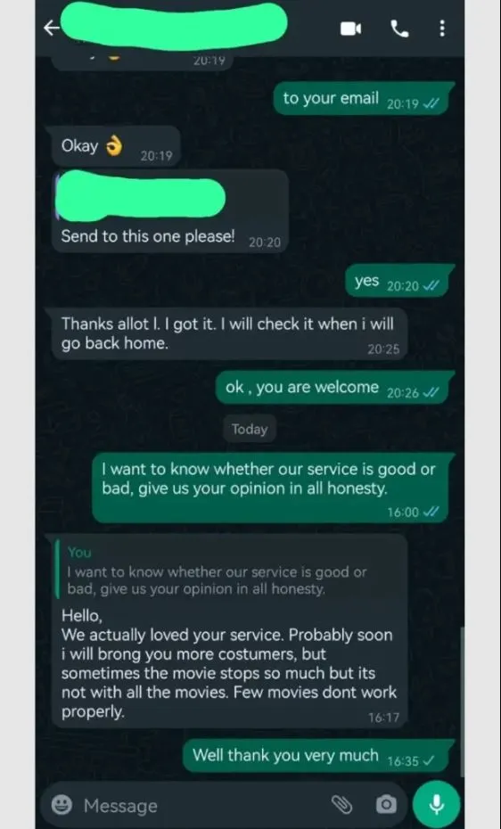 Customer WhatsApp Review